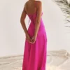 Anabella Fuchsia Lace Up Maxi Dress