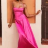 Anabella Fuchsia Lace Up Maxi Dress