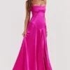 Anabella Fuchsia Lace Up Maxi Dress