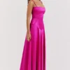 Anabella Fuchsia Lace Up Maxi Dress