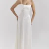 Anabella Ivory Satin Lace Up Maxi Dress