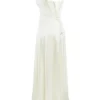Anabella Ivory Satin Lace Up Maxi Dress