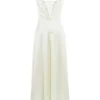 Anabella Ivory Satin Lace Up Maxi Dress