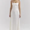 Anabella Ivory Satin Lace Up Maxi Dress