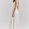 Anabella Ivory Satin Lace Up Maxi Dress
