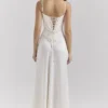 Anabella Ivory Satin Lace Up Maxi Dress
