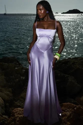 Anabella Orchid Lace Up Maxi Dress