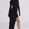 Anais Black Thigh Split Gathered Maxi Dress