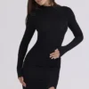 Anais Black Thigh Split Gathered Maxi Dress