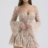 Analissa Vintage Cream Rose Print Corset Mini Dress