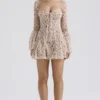 Analissa Vintage Cream Rose Print Corset Mini Dress