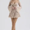 Analissa Vintage Cream Rose Print Corset Mini Dress
