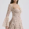 Analissa Vintage Cream Rose Print Corset Mini Dress