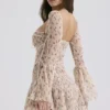 Analissa Vintage Cream Rose Print Corset Mini Dress