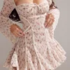Analissa Vintage Cream Rose Print Corset Mini Dress
