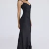 Anastelle Black Hand Beaded Embellished Satin Maxi Dress – Limited Edition