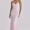 Anastelle Pink Hand Beaded Embellished Satin Maxi Dress