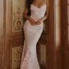 Anastelle Pink Hand Beaded Embellished Satin Maxi Dress