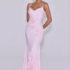 Anastelle Pink Hand Beaded Embellished Satin Maxi Dress