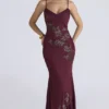 Anastelle Plum Hand Beaded Embellished Satin Maxi Gown – Limited Edition