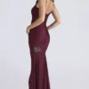 Anastelle Plum Hand Beaded Embellished Satin Maxi Gown – Limited Edition