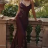 Anastelle Plum Hand Beaded Embellished Satin Maxi Gown – Limited Edition