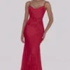 Anastelle Red Hand Beaded Embellished Satin Maxi Dress – Limited Edition