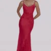Anastelle Red Hand Beaded Embellished Satin Maxi Dress – Limited Edition