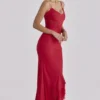 Anastelle Red Hand Beaded Embellished Satin Maxi Dress – Limited Edition