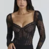Aneira Black Lace Long Sleeve Bodysuit