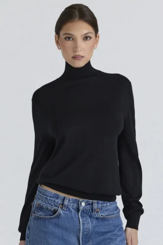 Angel Black Silk + Wool Roll Neck Sweater