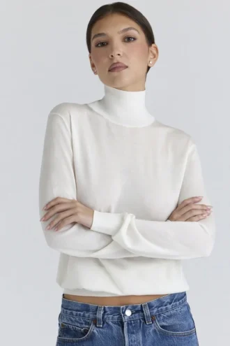 Angel Ivory Silk + Wool Roll Neck Sweater
