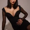 Angelie Black Stretch Crepe Plunge Mini Dress