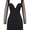 Angelie Black Stretch Crepe Plunge Mini Dress