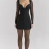 Angelie Black Stretch Crepe Plunge Mini Dress