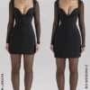 Angelie Black Stretch Crepe Plunge Mini Dress