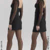 Angelie Black Stretch Crepe Plunge Mini Dress