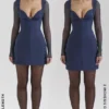 Angelie Midnight Stretch Crepe Plunge Mini Dress
