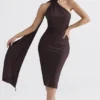 Angelina Chocolate Wrap Neck Midi Dress