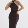 Angelina Chocolate Wrap Neck Midi Dress