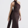 Angelina Chocolate Wrap Neck Midi Dress