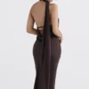 Angelina Chocolate Wrap Neck Midi Dress