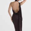 Angelina Chocolate Wrap Neck Midi Dress