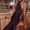 Angelina Chocolate Wrap Neck Midi Dress