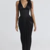 Angeline Black Satin Hourglass Maxi Dress – Limited Edition