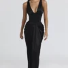 Angeline Black Satin Hourglass Maxi Dress – Limited Edition