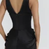 Angeline Black Satin Hourglass Maxi Dress – Limited Edition