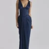 Angeline Navy Satin Corset Maxi Dress