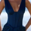 Angeline Navy Satin Corset Maxi Dress