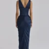 Angeline Navy Satin Corset Maxi Dress